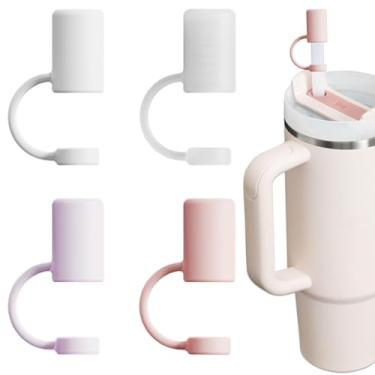 Imagem de Amreich Pacote com 4 protetores de palha à prova de vazamento - Capas de canudo de silicone universais de 8 a 12 mm para copo Stanley 100 ml, acessórios reutilizáveis à prova de poeira (transparente