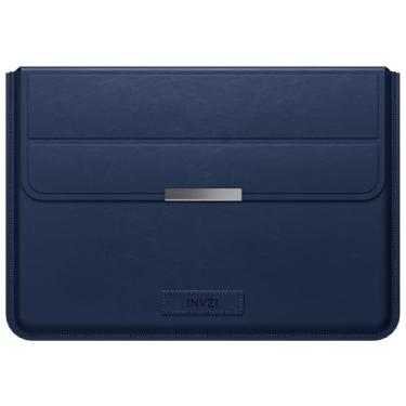 Imagem de INVZI Capa para MacBook, bolsa de couro vegano compatível com MacBook Air de 13 polegadas/14 polegadas, MacBook Pro M1/M2 2018-2022, design compacto com suporte invisível (azul noturno)