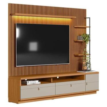 Imagem de Painel Para Tv Até 75 Polegadas Ripado Com Rack E Módulo Direito Natur