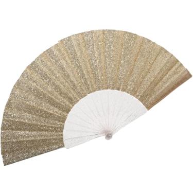 Imagem de Ventilador de mão feminino brilhante com nervuras transparentes brilhantes – ideal para casamento, igreja, festival, dança, festa de formatura, clube e acessórios EDM, ouro claro