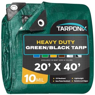 Imagem de Tarponix Lona resistente de dupla face de 20' x 40' – Capa verde e preta resistente a rasgos de 10 mil com bordas reforçadas e ilhós antiferrugem