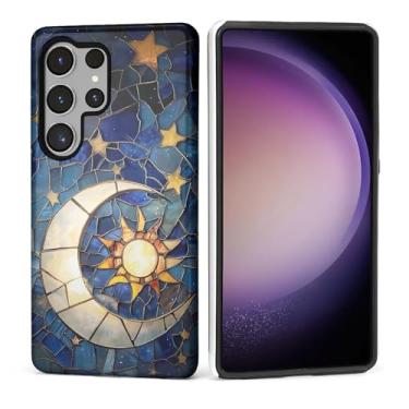 Imagem de Kapadiy Capa para Samsung Galaxy S24 Ultra [Design Noite de Vidro com Estrelas da Lua] - Proteção Dupla Híbrida (Silicone + PC Rígido) Capa Protetora à Prova de Choque para Homens e Mulheres