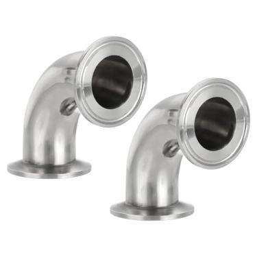 Imagem de PATIKIL Cotovelo de 90 graus 1 1/4 "(32 mm) OD, 2 pacotes 304 acessórios para tubos sanitários de aço inoxidável 3.8 cm braçadeiras sanitárias triplas 50,5 mm Flange de virola OD para sistemas de