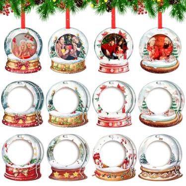 Imagem de Vercraft 16 peças de enfeites de acrílico para fotos de Natal, enfeites de Natal, enfeite de pendurar para fotos, suporte para fotos com laços para decorações de meias de árvore (bola)