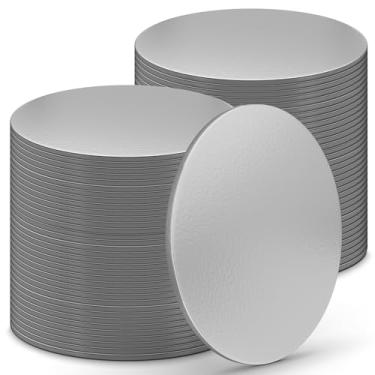 Imagem de O'CREME Mini tábuas de bolo redondas prateadas - à prova de gordura de 10 cm, cobertas com folha, papelão de grau alimentício para cupcakes, doces, sobremesas - Ideal para casamento, aniversário