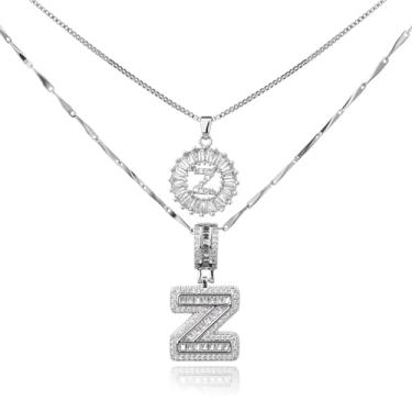 Imagem de MINDEKA Pacote com 2 colares femininos com inicial de zircônia cúbica banhada a ouro 14K, joias delicadas com inicial inicial para mulheres, colar com pingente de alfabeto A-Z personalizado, 18"+2