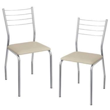 Imagem de Kit 2 Cadeiras Cromada Sala Jantar 2C140CR Corino Kappesberg Nude