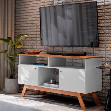 Imagem de Rack para TV Até 43 Polegadas Villa 2 Portas 1 Prateleira Branco/Natural - Pnr Móveis