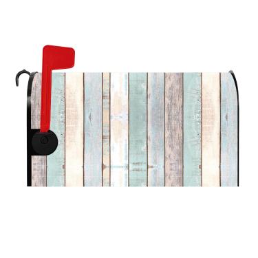 Imagem de Baocicco Capa de caixa de correio de madeira antiga - Capa magnética de madeira rústica com textura de grão azul - Tamanho padrão 53 x 45 cm estilo vintage para quintal doméstico