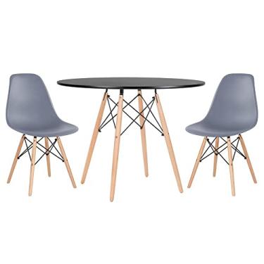 Imagem de Loft7, Mesa redonda Eames 100 cm preto + 2 cadeiras Eiffel DSW Cinza escuro
