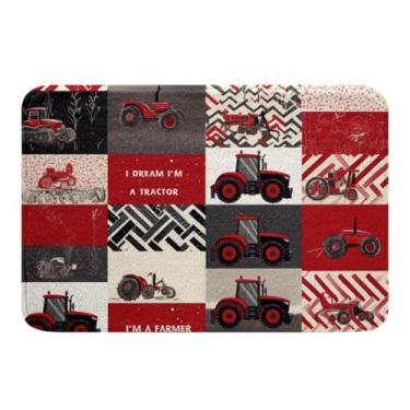 Imagem de Erosebridal Tapetes de banheiro de trator infantil para meninos meninas vermelho desenho animado trator tapete de banho 40.6 cm x 61.0 cm capacho veículo agrícola caminhão tapetes de chão construção
