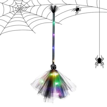 Imagem de Rrlihjgu Vassoura de Bruxa Decoracao Halloween | Decoração Com Luz LED,Adereços para Fotos e Decoração de Interior Exterior Jardim Portão Varanda para Meninas e Meninos