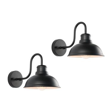 Imagem de LPRZSG Arandela de parede externa com pescoço de ganso para uso externo de 20 cm de casa de fazenda luminária vintage lanterna preta fosca industrial para varanda, entrada, pátio (pacote com 2)