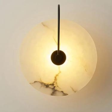 Imagem de WFZRXFC Candeeiro de parede de pedra estilo nórdico abajur de mármore natural arandela base de metal interior luzes de parede estilo chinês para sala de estar sala de jantar corredor estudo iluminação