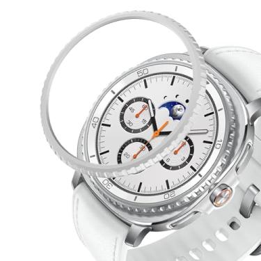 Imagem de DEALELE Capa de moldura compatível com Samsung Galaxy Watch 8 Classic (46 mm), moldura metálica de liga ultrafina anel de bisel capa adesiva antiarranhões acessório protetor (prata - fosco)