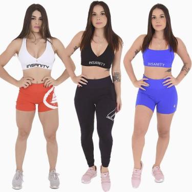 Imagem de Kit 3 Tops Insanity Fitness 2 Basic + 1 Buzios, GG, Branco, Preto, Azu