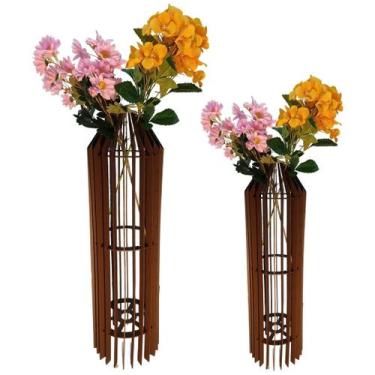 Imagem de Vaso de Chão Decorativo Grande MDF PENEDO - LENOBRE, Marrom, Kit com 2