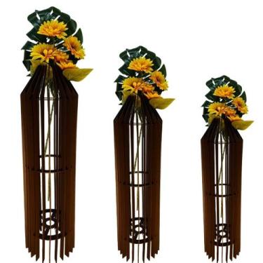 Imagem de Vaso de Chão Decorativo Grande MDF PENEDO - LENOBRE, Preto, Kit com 3 