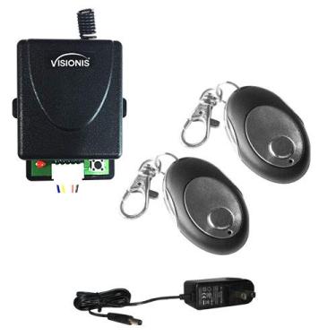 Imagem de Visionis FPC-5228 Kit de 2 Mini Remoto Inalámbrico de Código Fijo 315mhz con Un Receptor RF de 1 Canal con Interruptor Momentáneo y Fuente de Poder