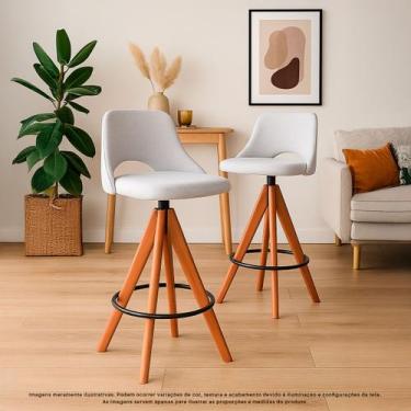 Imagem de Kit 2 Banquetas Alta Giratória em Madeira Com Apoio de Pés Para Bancad