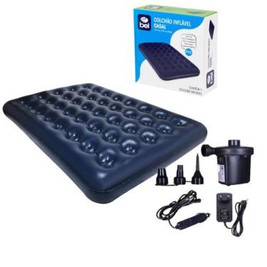 Imagem de Kit Colchão Inflável Casal Bel Azul + Bomba de Ar Elétrica Bom-8911 - 