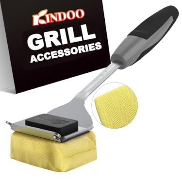 Imagem de Escova de grelha sem cerdas para limpeza de churrasqueira ao ar livre, cabo estendido para grades de ferro fundido de aço inoxidável, cabeça de escova de limpeza de churrasco substituível, escova de
