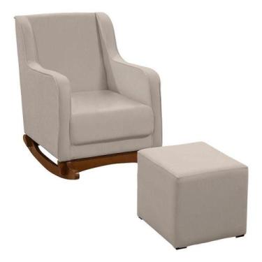 Imagem de Poltrona Amamentação Aquila Plus Com Puff Veludo Off White - Fratello 