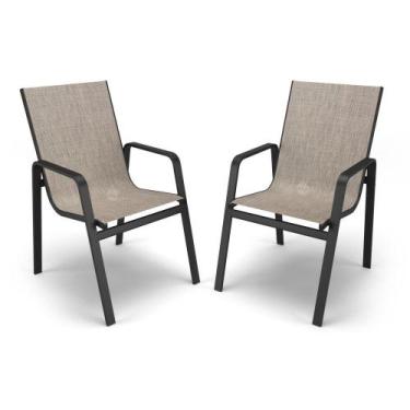 Imagem de Kit 2 Cadeiras Miami Gourmet Alumínio Preto Tela Mocca - Aluv Móveis