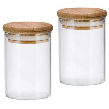Imagem de Kit 2 Potes De Vidro Hermético 1000ml Com Tampa Bambu - GLOBAL MIX