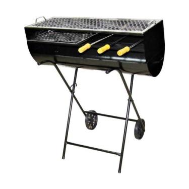 Imagem de Churrasqueira Espetinho Carrinho 2 Grelha 3 Espeto 100X76X30 - OURO MI