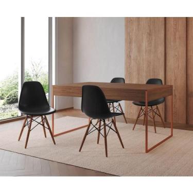 Imagem de Mesa Jantar Industrial Retangular Amêndoa 137X90Cm Base Cobre Com 4 Ca