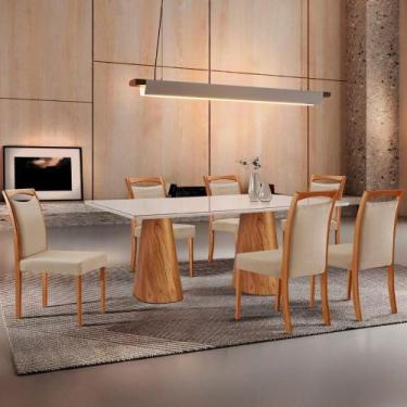 Imagem de Mesa Noronha 180cm Tampo Com Vidro Laqueado Com 6 Cadeiras Linho Premu