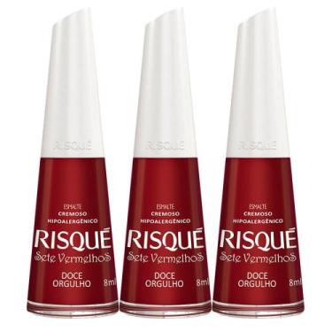 Imagem de Kit 3 Esmalte Risqué 7 Vermelhos Cor Doce Orgulho Hipoalergênico com 8