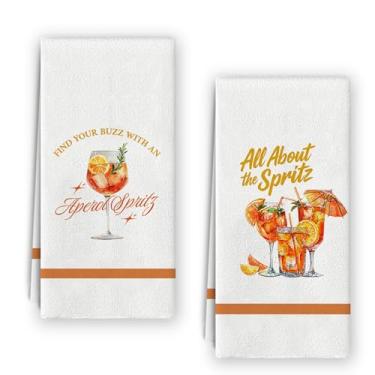 Imagem de Bnzolyoia Conjunto de toalhas de cozinha Aperol Spritz - Toalhas de bar para bartender, decoração de bar italiano Aperol Spritz, presentes de coquetel italiano, toalhas de mão para cozinha 40,6 x 61