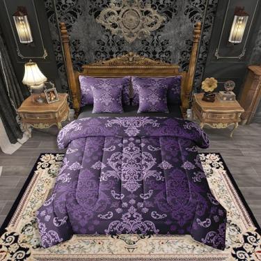 Imagem de Erosebridal Jogo de cama King roxo para adultos, 7 peças, para crianças, meninas, meninos, mulheres, preto, damasco, vitoriano, barroco, gótico, boêmio, conjunto de cama