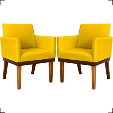 Imagem de Kit 2 Poltronas Decorativa Para Sala Recepção Manicure Consultório Salão de Beleza Base em Madeira Divine Tecido Suede (Amarelo)