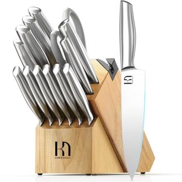 Imagem de Conjunto de facas, conjunto de blocos de facas premium para cozinha, 14 peças, aço inoxidável de alto carbono japonês UltraSharp com bloco e afiador embutido, conjunto de facas de cozinha com facas de