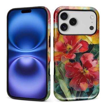 Imagem de Kapadiy Capa para iPhone 17 Pro, design floral vintage feminino híbrido proteção dupla de silicone rígido PC à prova de choque, capa protetora fina antiarranhões para homens e mulheres