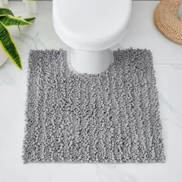 Imagem de Disolla Tapete higiênico 61 x 61 cm antiderrapante tapete de banheiro em forma de U tapete de contorno lavável para vaso sanitário absorvente tapete grosso, cinza