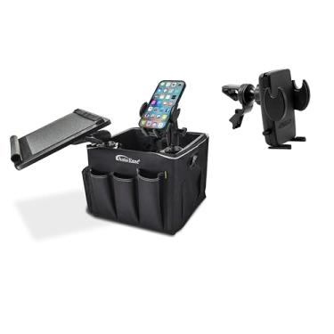 Imagem de AutoExec Estação de trabalho de escritório móvel e veículo Milkcrate com organizador de avental, bandeja para laptop, suporte para telefone e clipe de ventilação de telefone