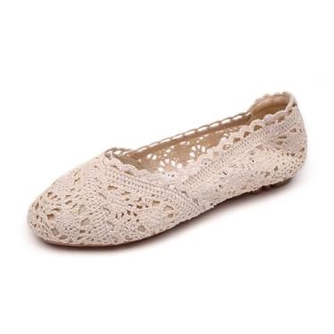 Imagem de Unifizz Sapatilhas femininas confortáveis e respiráveis de crochê de renda, Bege, 37