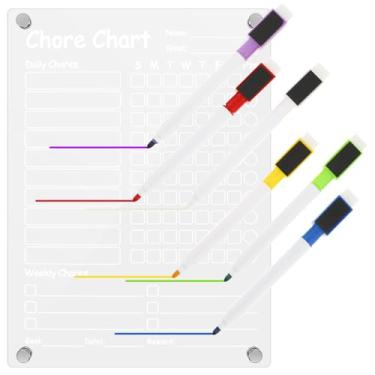 Imagem de Calendário magnético para geladeira, tabela de tarefas de geladeira de acrílico transparente, tabela de tarefas de acrílico magnético para crianças, gráfico semanal magnético transparente, tabela de