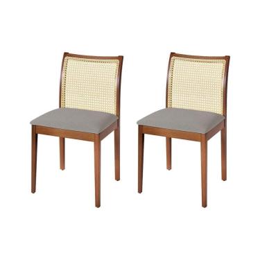 Imagem de Jogo 2 Cadeiras Para Jantar Juliana Jequitibá Terra Estrutura Em Madeira Maciça Linho Cinza