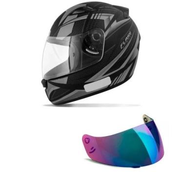 Imagem de Capacete Ebf New Spark Flash Preto e Prata Mais Viseira Camaleão, 56