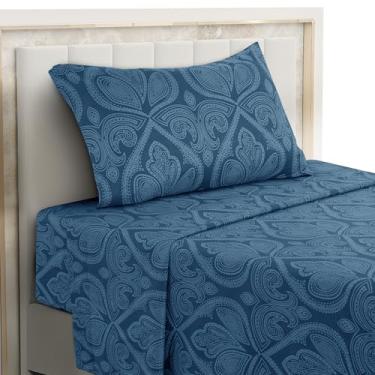 Imagem de Hannah Linen Jogo de lençol solteiro Paisley, 3 peças de microfibra macia sem vincos - Lençóis de cama com estampa luxuosa, inclui lençol de cima, lençol com elástico com bolsos profundos e fronha