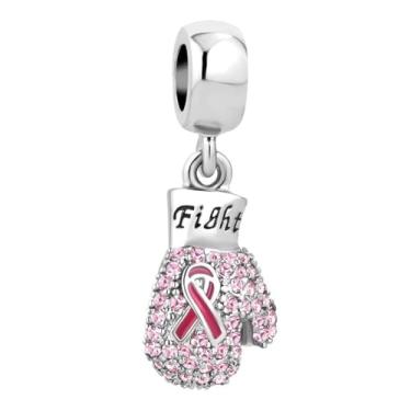 Imagem de MZC Jewelry Pingente de fita rosa luta contra o câncer de mama luvas de boxe pingente compatível com pulseiras Pandora