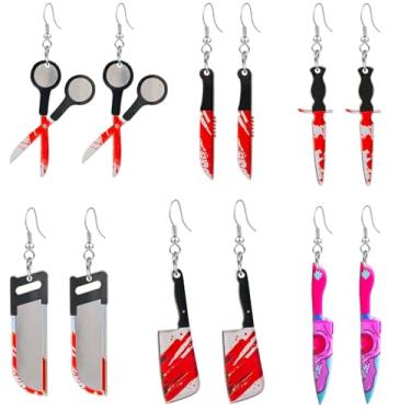 Imagem de QUSIJIA 6 pares de brincos pendentes de Halloween chapéu de bruxa abóbora fantasma brincos de joias de Halloween acessórios fantasias, trumpet, Acrílico, Sem pedra preciosa