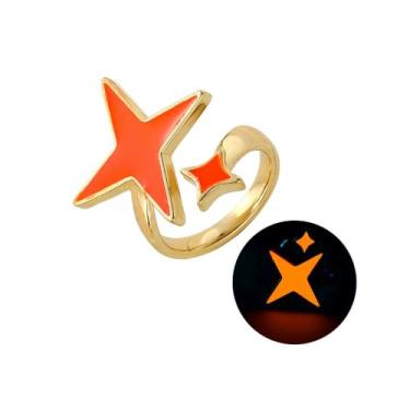 Imagem de Qermolas Anel aberto com estrela que brilha no escuro para mulheres, berloque luminoso esmaltado empilhável, anéis ajustáveis joias Y2K, pedra preciosa, Sem pedra preciosa