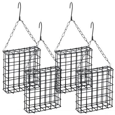 Imagem de Pacote com 4 alimentadores de pássaros de sebo ao ar livre alimentador de bolo de sebo gaiolas de jardim para pendurar no exterior, metal, jardim, quintal, pássaros selvagens, pica-paus, alimentação