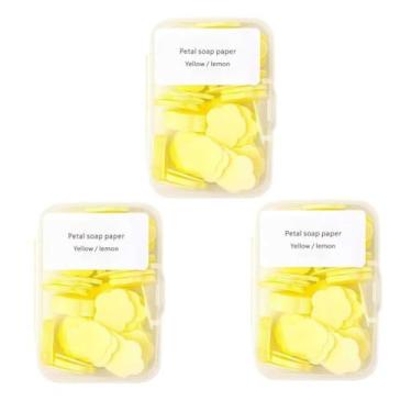 Imagem de 300 folhas de sabão portáteis para lavar as mãos, mini folhas de sabão perfumadas, sabonete de papel para viagens, sabão solúvel descartável para viagens ao ar livre, acampamento, caminhada (amarelo)